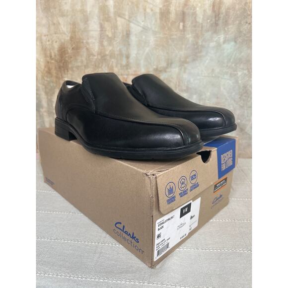 Clarks Steadwell Step Men\'s Black Leather Slip On Dress Loafer Wide Size 9 W main image 4
